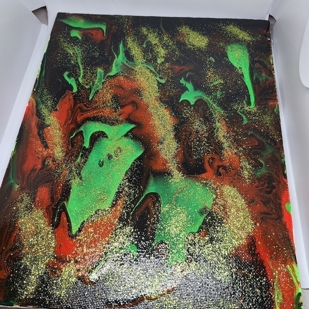 8 x 10 Black Red Green Canvas Painting - Picture 2 of 4